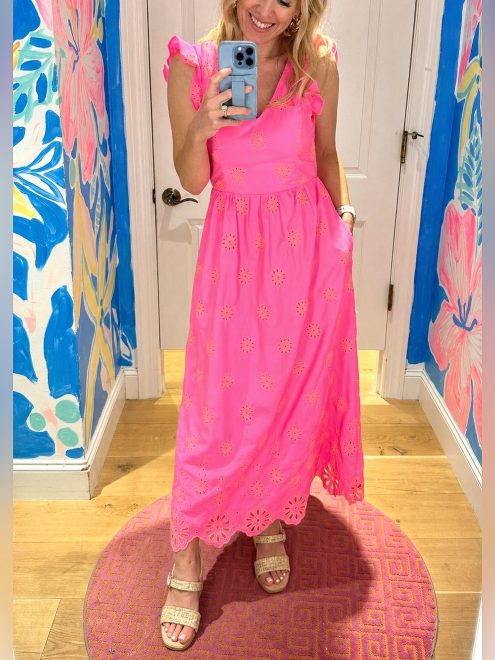Lilly Pulitzer Size 6 Lillyanne Flutter Sleeve Dress Aura Pink Days Bloom Eyelet
